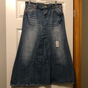 Distressed Denim Maxi Skirt